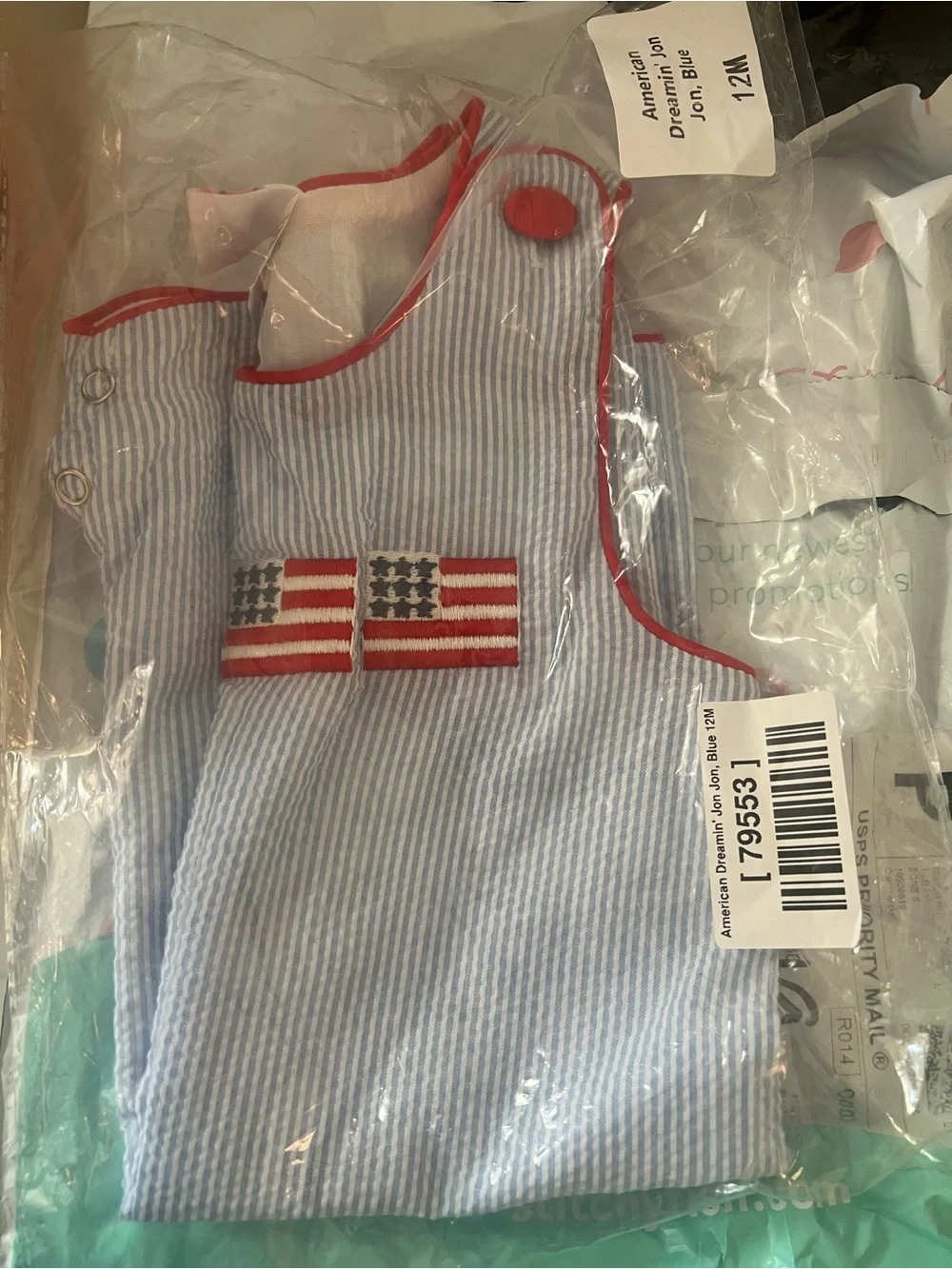 Baby Boys stitchy fish American Dreamin’ Jon Jon with Red Trim 12mo
